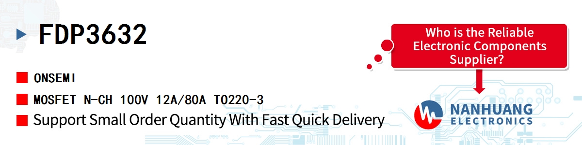 FDP3632 onsemi MOSFET N-CH 100V 12A/80A TO220-3