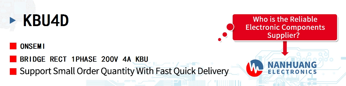 KBU4D onsemi BRIDGE RECT 1PHASE 200V 4A KBU