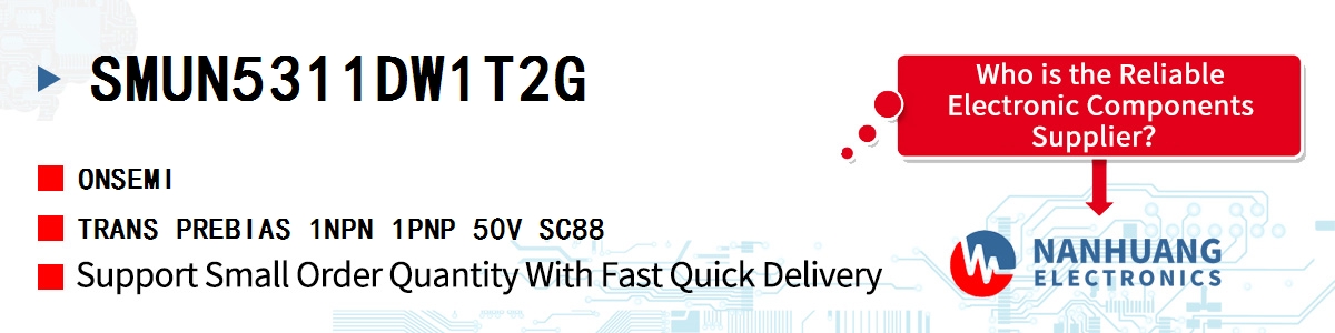 SMUN5311DW1T2G onsemi TRANS PREBIAS 1NPN 1PNP 50V SC88